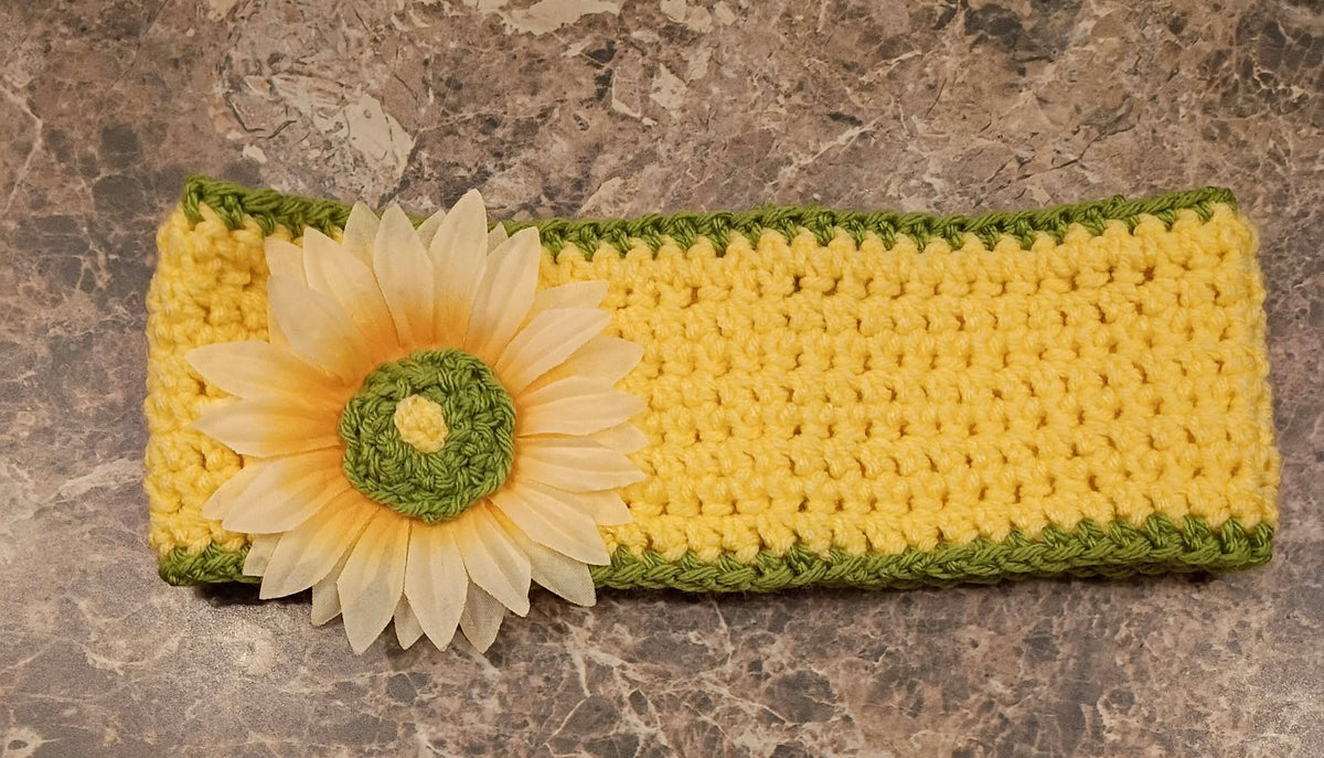 Sunflower Themed Headband / Ear Warmer (Yellow, Green)