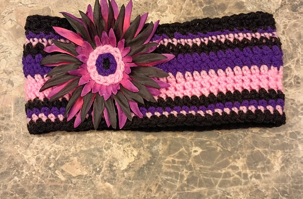 Sunflower Themed Headband / Ear Warmer (Purple, Pink, Black)