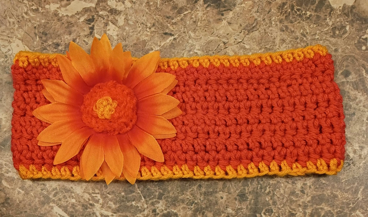 Sunflower Themed Headband / Ear Warmer (Light and Dark Orange)
